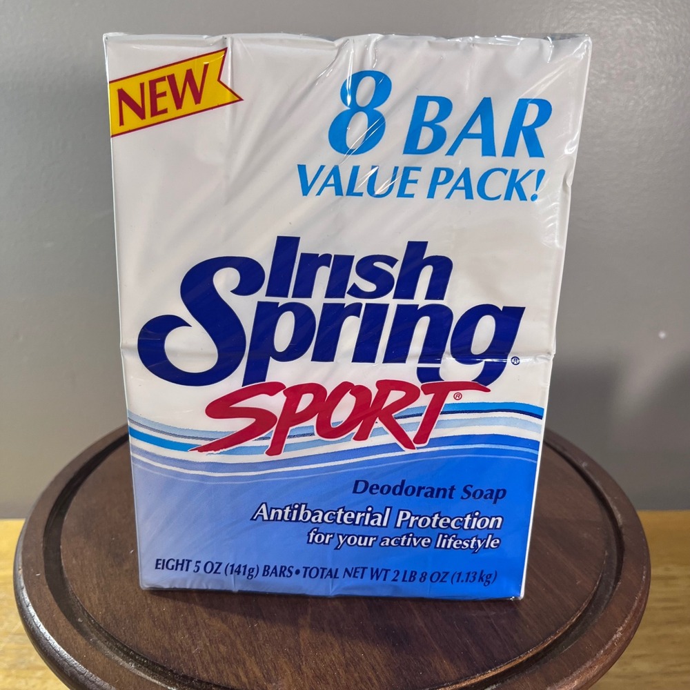 Irish Spring Sport Deodorant Soap 8 Bar Value Pack 40oz Blue Antibacterial Vtg